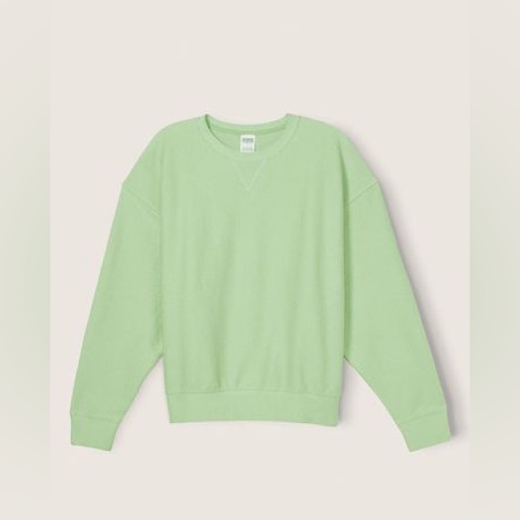 NWT VS Pink Heavyweight Rib Crew Sweatshirt - Lime Green - Picture 1 of 9